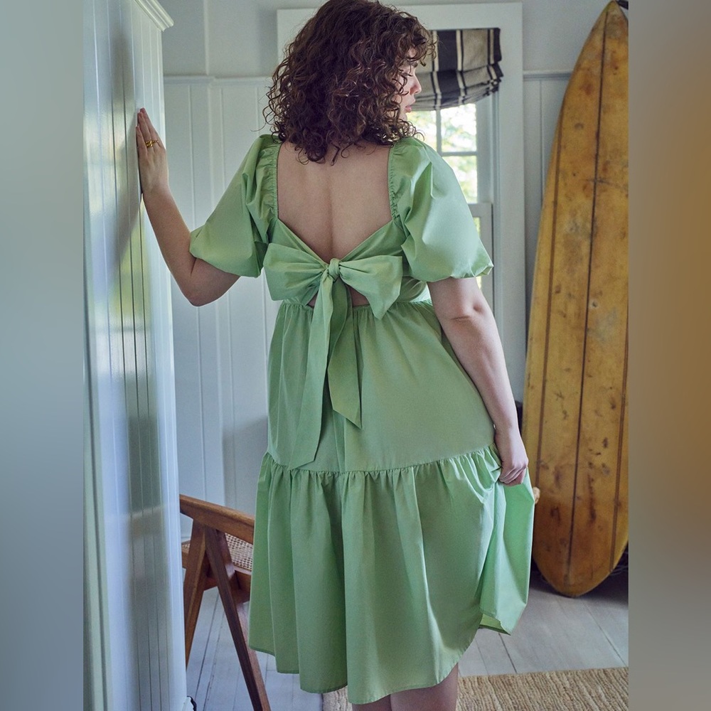 Eloquii Green Midi Dress with Bow Detail
